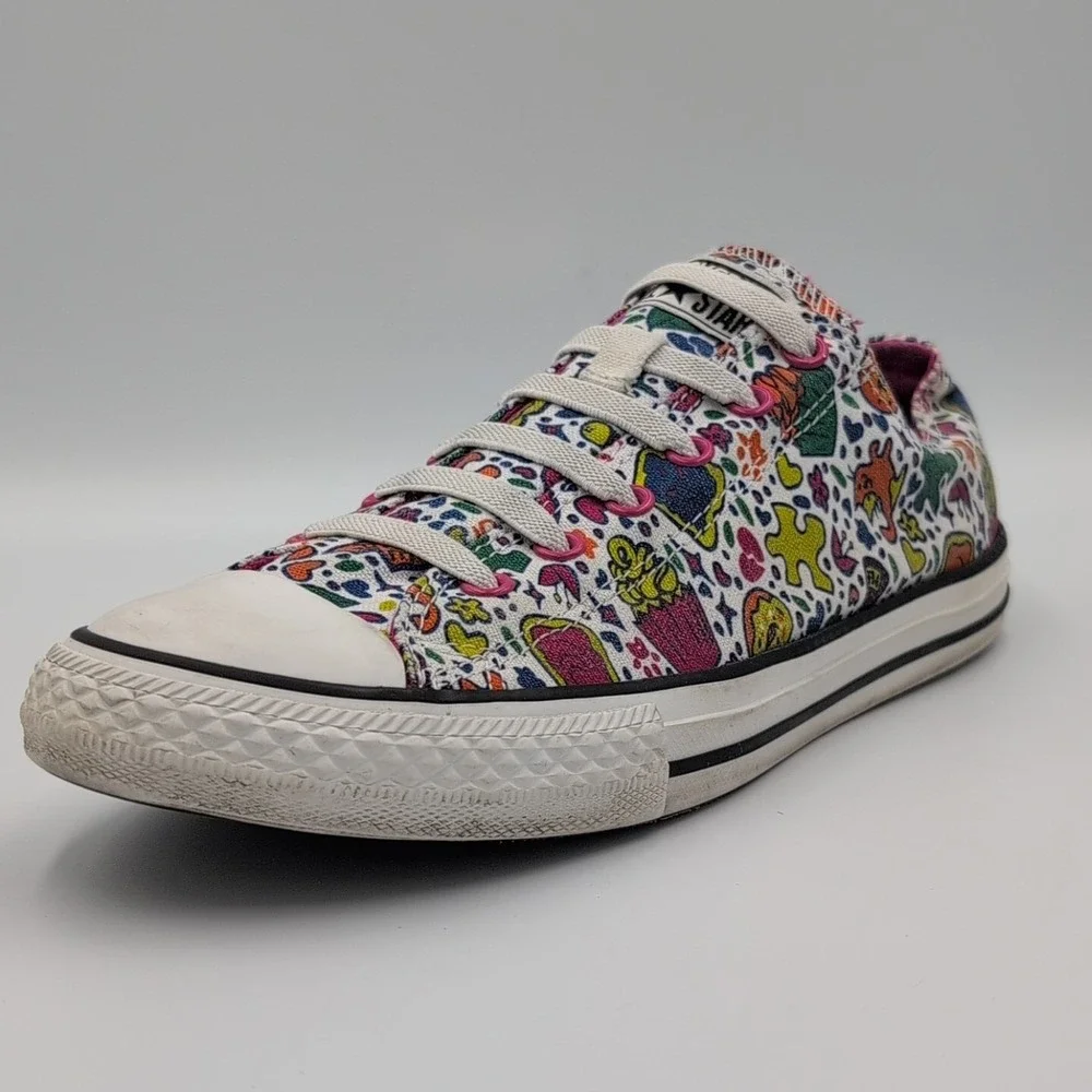 Converse All Star Junior Size 5 Cupcake Cats Hearts Print‎ Slip On Shoes